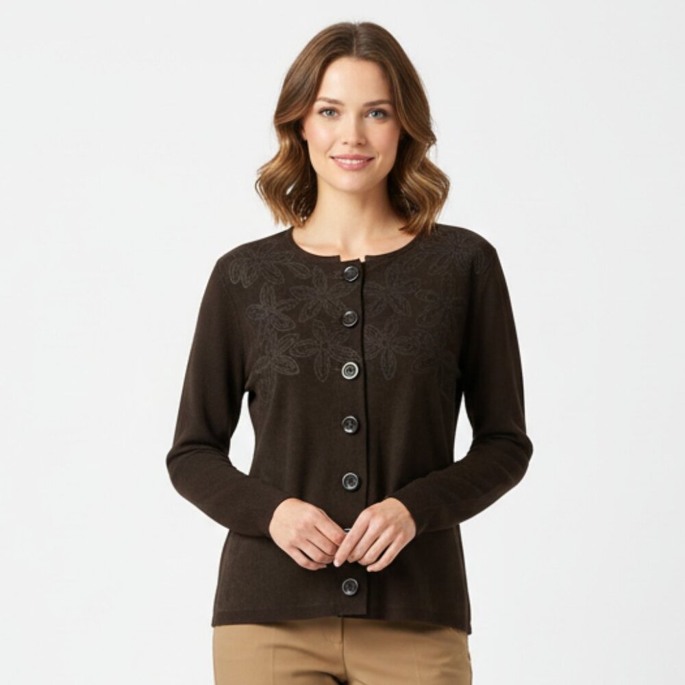 Escapade Leather Suede & Knit Button Up Boho Long Sleeve Sweater L